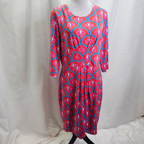Tracy Negoshian Red Geometric Print Sheath Dress Size Large - Picture 3 of 10